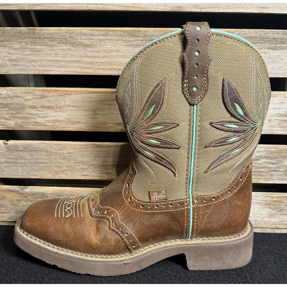 Justin Gypsy L9536 Womens 7.5 B Brown Leather Square Toe Western Work Boots - Picture 7 of 13